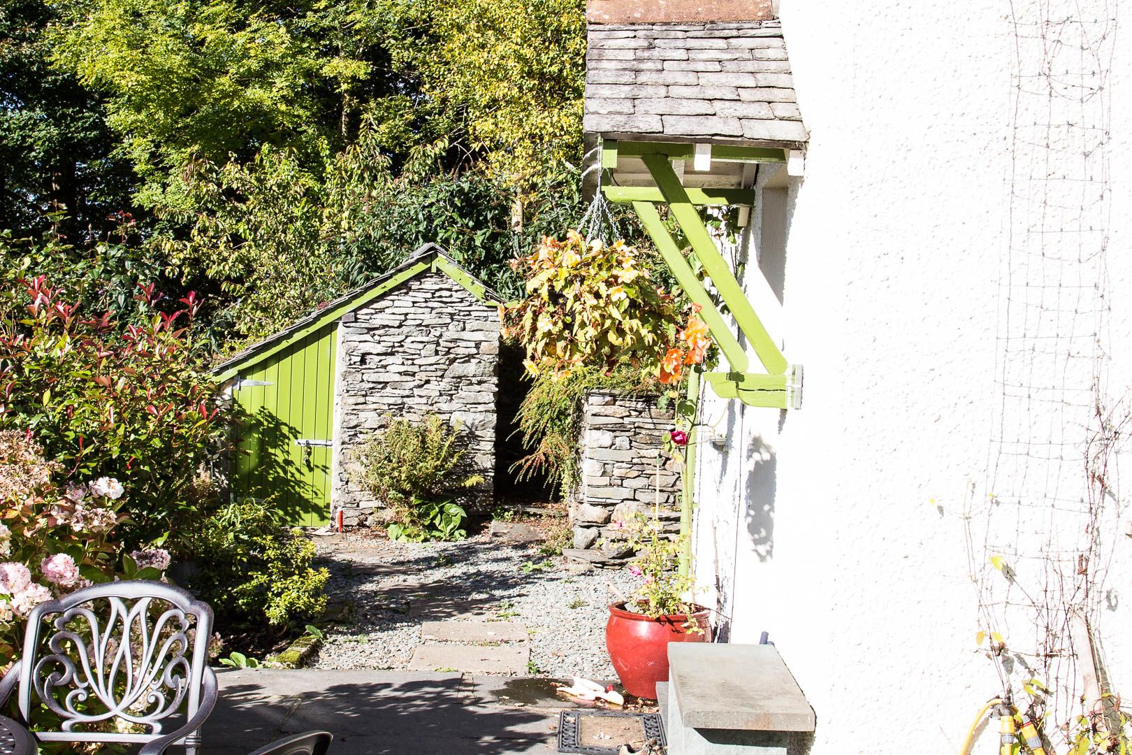 Across the patio towards the shed